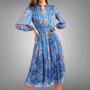 Current Air Betsy Floral Midi Dress Blue Size S